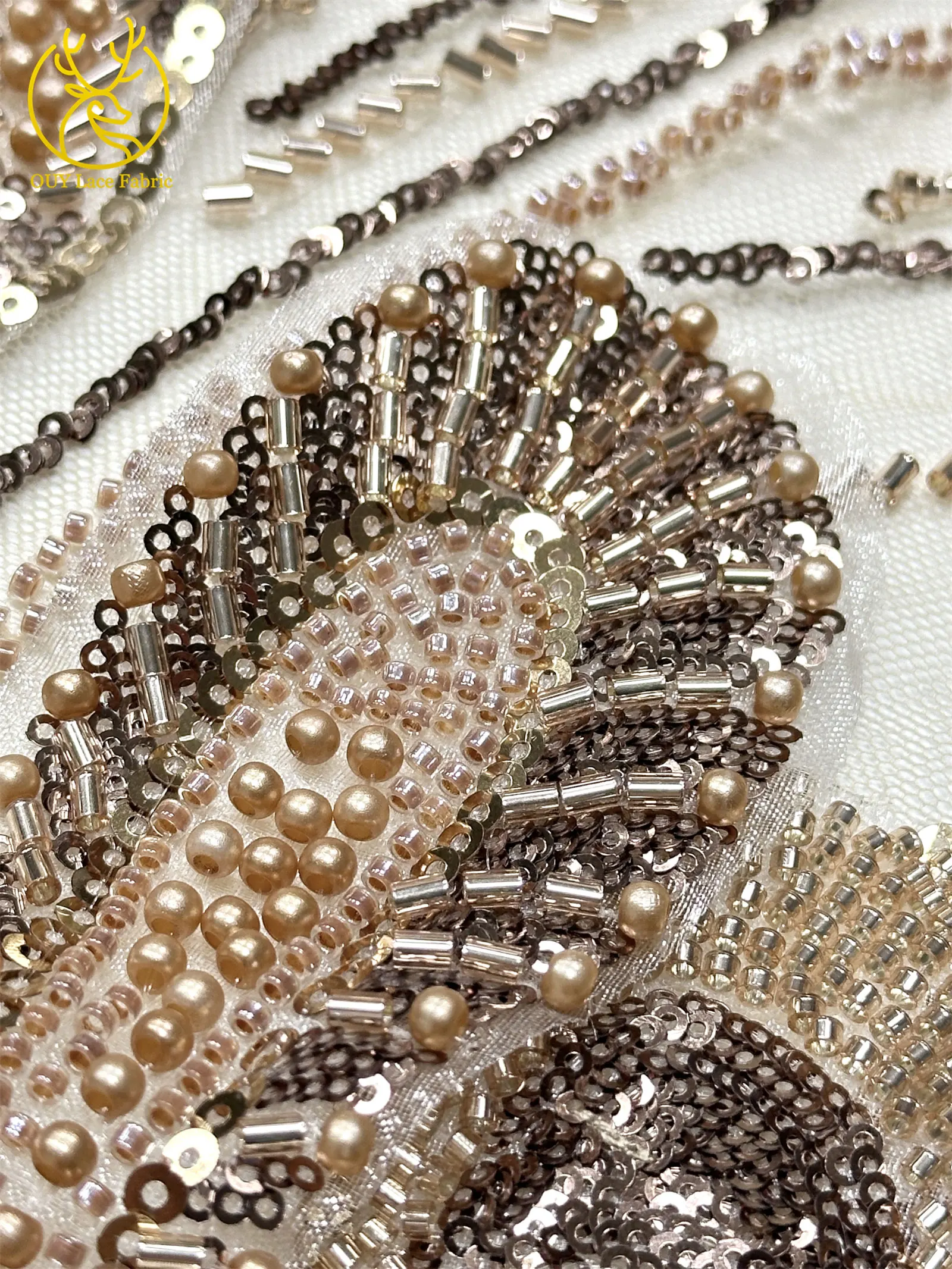 3D Luxus Afrikanischer bestickter Perlen-Mesh-Spitzenstoff, 5 Yards, französischer Tüll-Pailletten-Spitzenstoff für nigerianische Hochzeitskleider zum Nähen – Detail 10