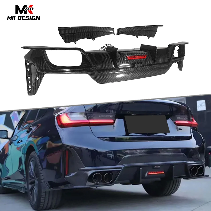 Carbon Fiber Rear Diffuser W/ LED Light for BMW 3 Series G20 Sports LCI 2023-IN Rear Bumper Lip Diffuser Side Winglet Auto Parts