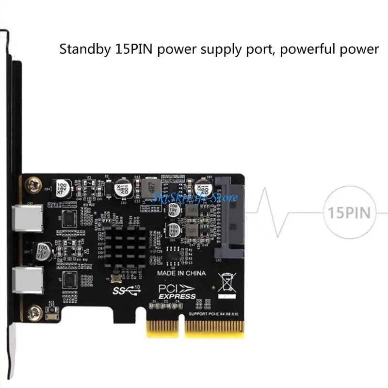 E65E Super Speed ​​PCI-E a USB 3.1 2 puertos PCI-Express Expansion Card 15Pin