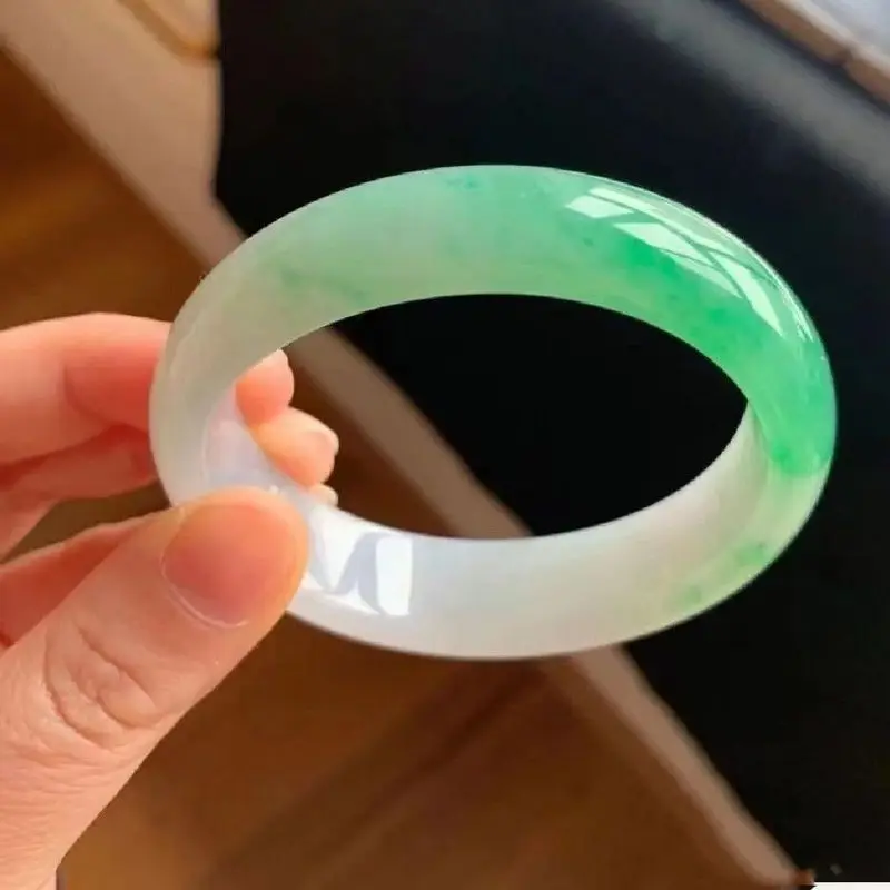 Light jadeite bracelet for girls, -type Burmese , round bean single-color ice-waxy floating green jade bracel
