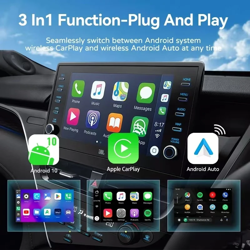 Android13 Ai Box cableado a inalámbrico Carplay Android Auto adaptador WiFi para Youtube Nexflit coches Smart Ai Box Bulit in Play Stroe