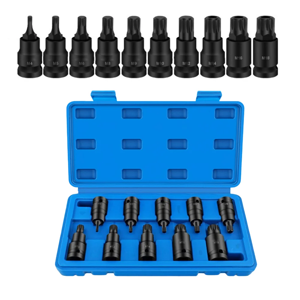 10PCS 12 Point Socket Adapter Head 4-18mm For 1/2 Inch Drive Wrench For Impact Driver Screwdriver Bit Extension Sleeve Chrome Va