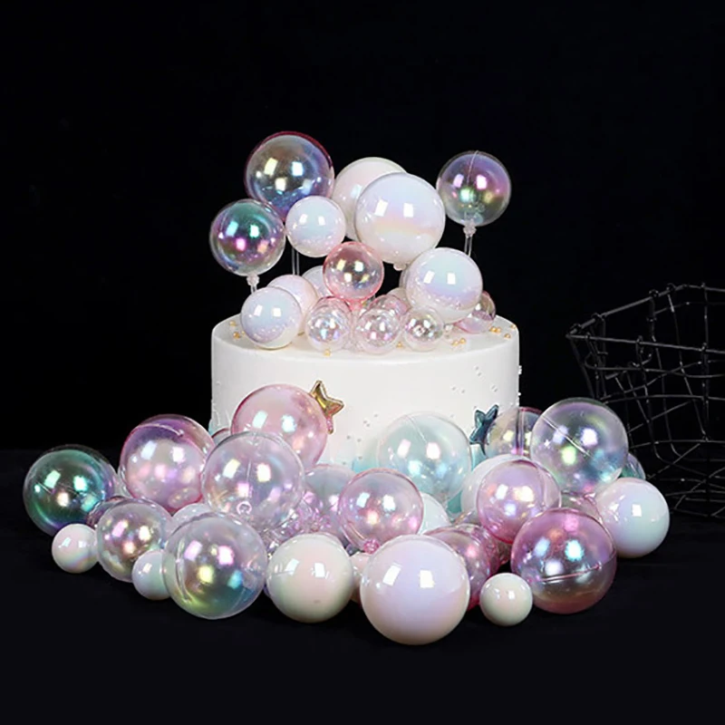 6 Pcs Cake Decoration Ball Transparent Lasers Christmas Tree Wedding Party Cake Topper For Baby Shower Birthday Party