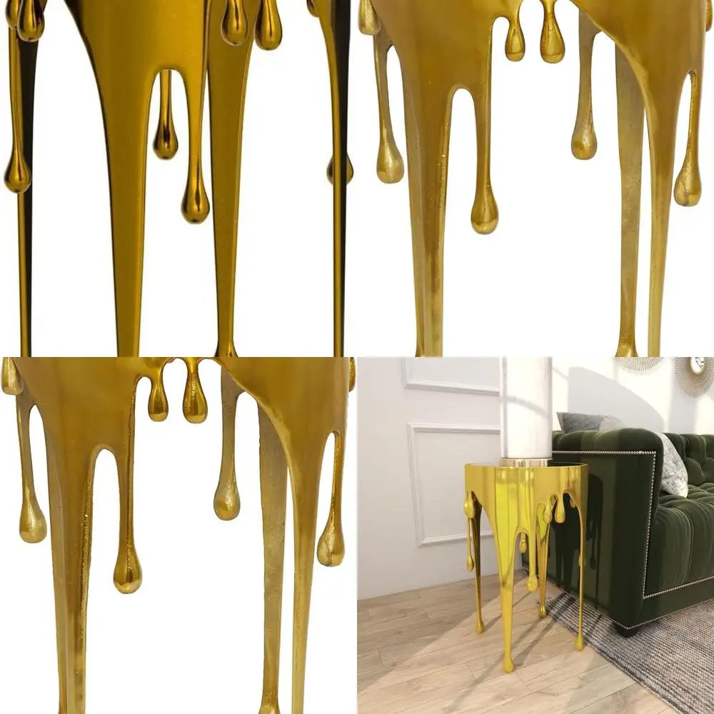 

Gold Aluminum Melting Accent Table with Shaded Glass, 16x16x25 Inches