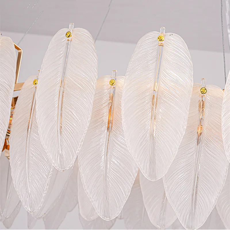 Modern Luxury Pendant Lights Feather Glass Gold E14 Metal for Living Room Bedroom Villa Chandelier Home Decor Lighting Fixture