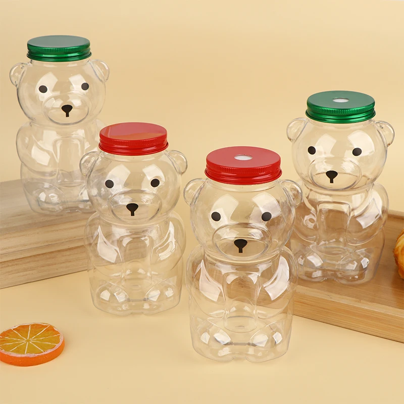 Botella transparente con dibujo de oso, taza portátil transparente para té con leche, café, jugo, batido, fiesta, 1/5 unidades, 500ml