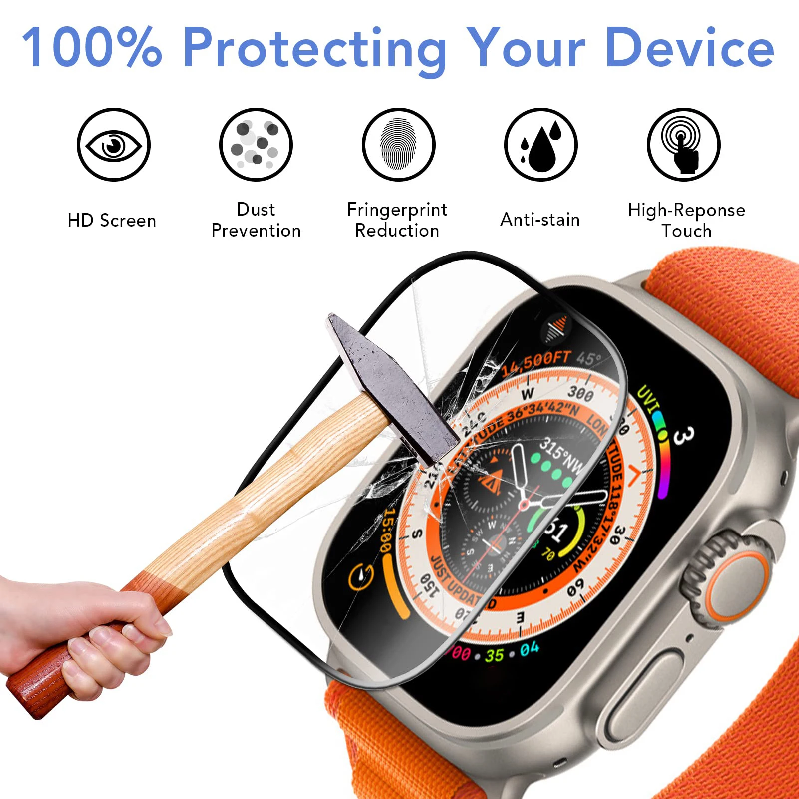 Tempered Glass Film for Apple Watch Ultra / Ultra 2 Screen Protector 49mm Anti-Scratch Waterproof HD Clear Cover for iWatch 49MM