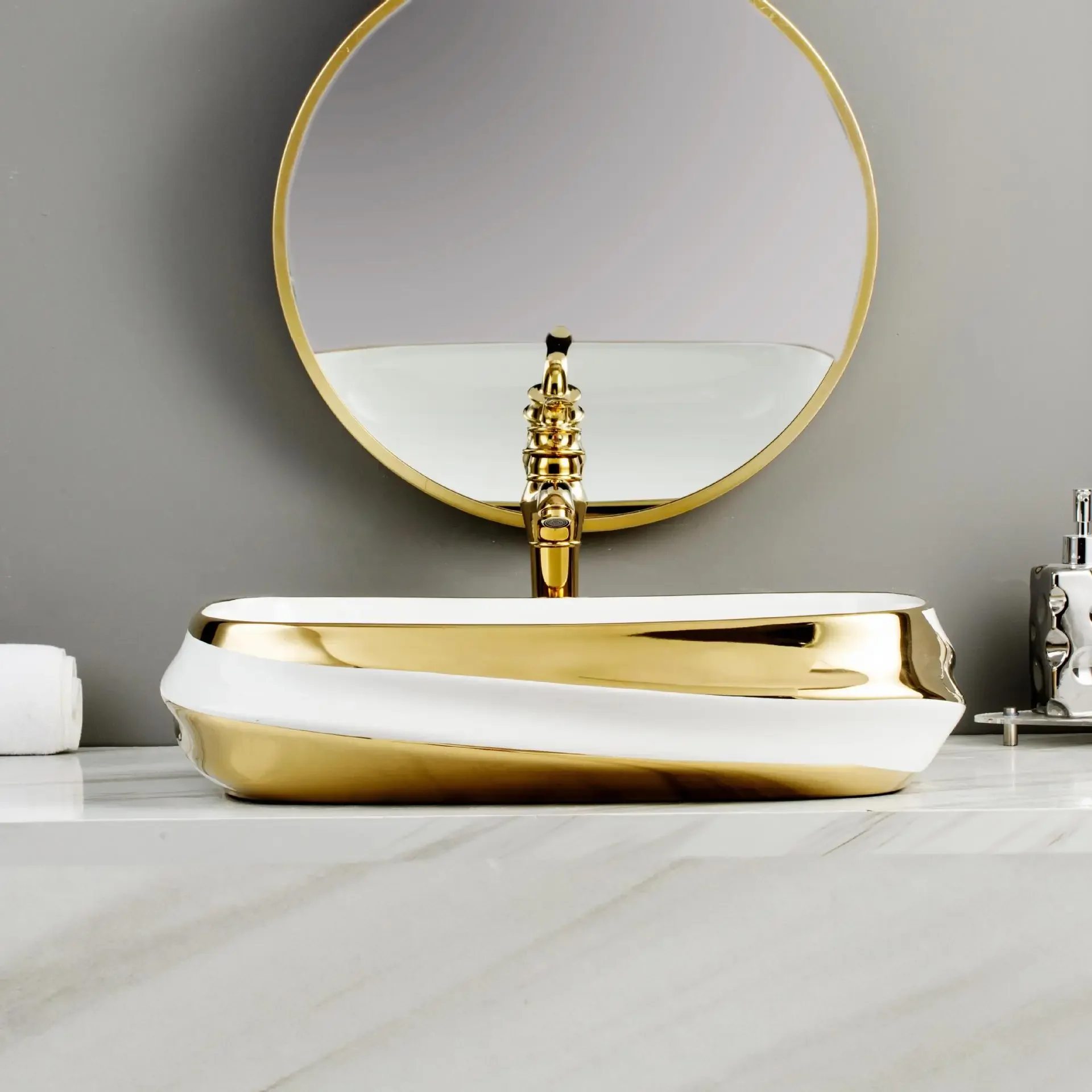 Nordic color ceramic wash basin color stroke electroplating hotel art basin