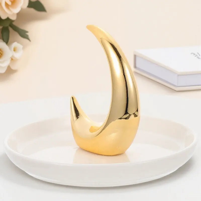 

Керамический поднос для украшений с лунным узором, 1 шт., фарфоровая тарелка-органайзер для хранения колец, серег, ожерелий, декоративный дисплей