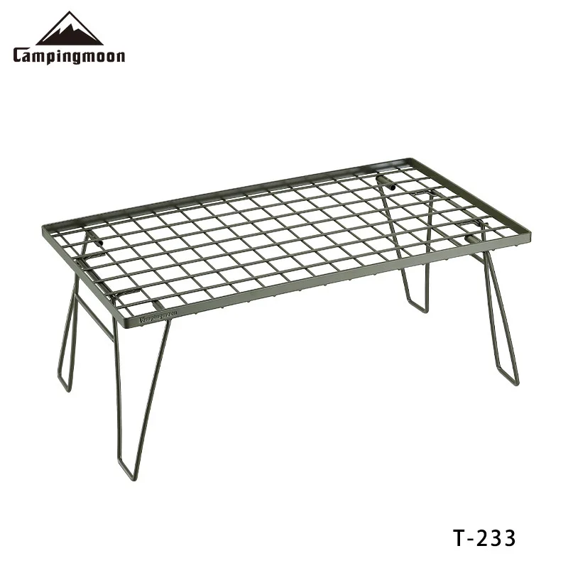 CAMPINGMOON T-233 Outdoor Portable Khaki Foldable Barbecue Picnic Table Multi Layer Iron Storage Rack Folding table