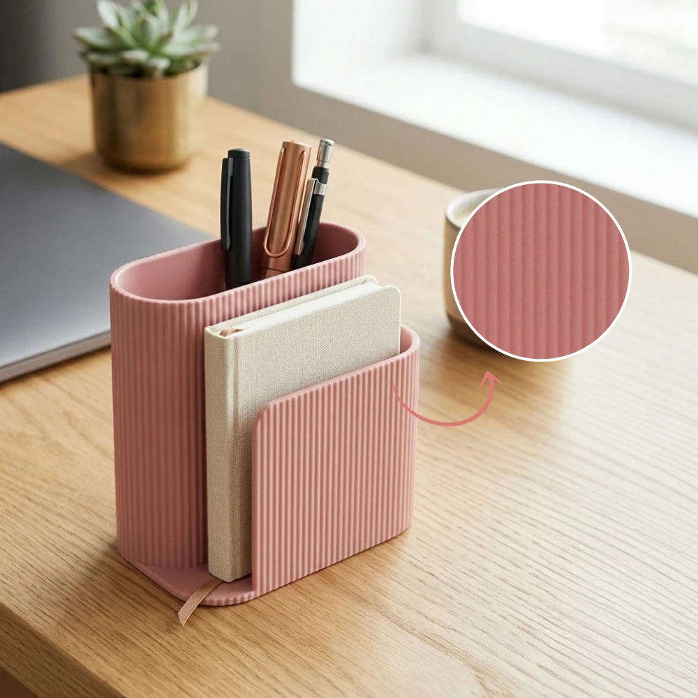 Vertical Ribbed Dual Compartment Desk Organizer A6 Notebook File Holder Pen Pencil Caddy Minimalist Multifunctional Desktop Stat