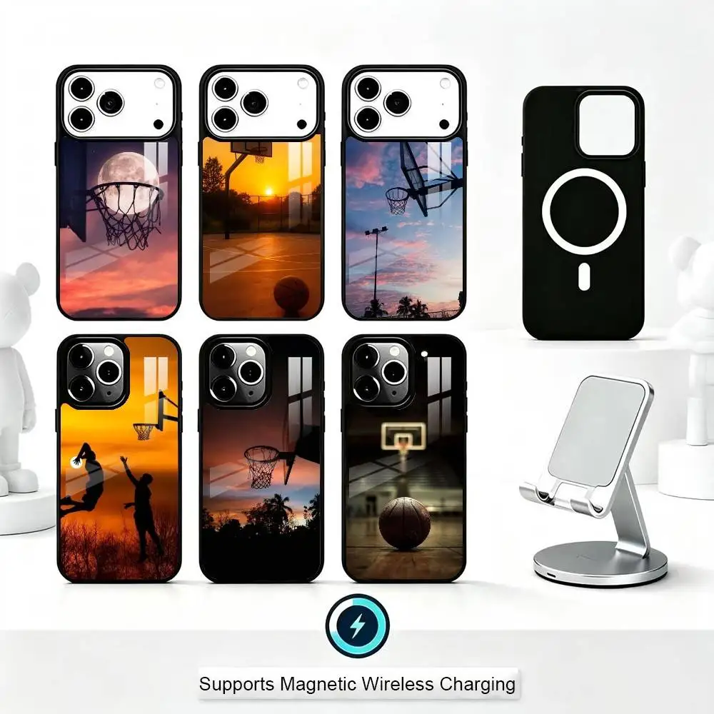 

Sports Basketball Sunset Phone Case For iPhone17,16,15,14,13,12,11 Plus,Pro Compatible with magnetic wireless charging