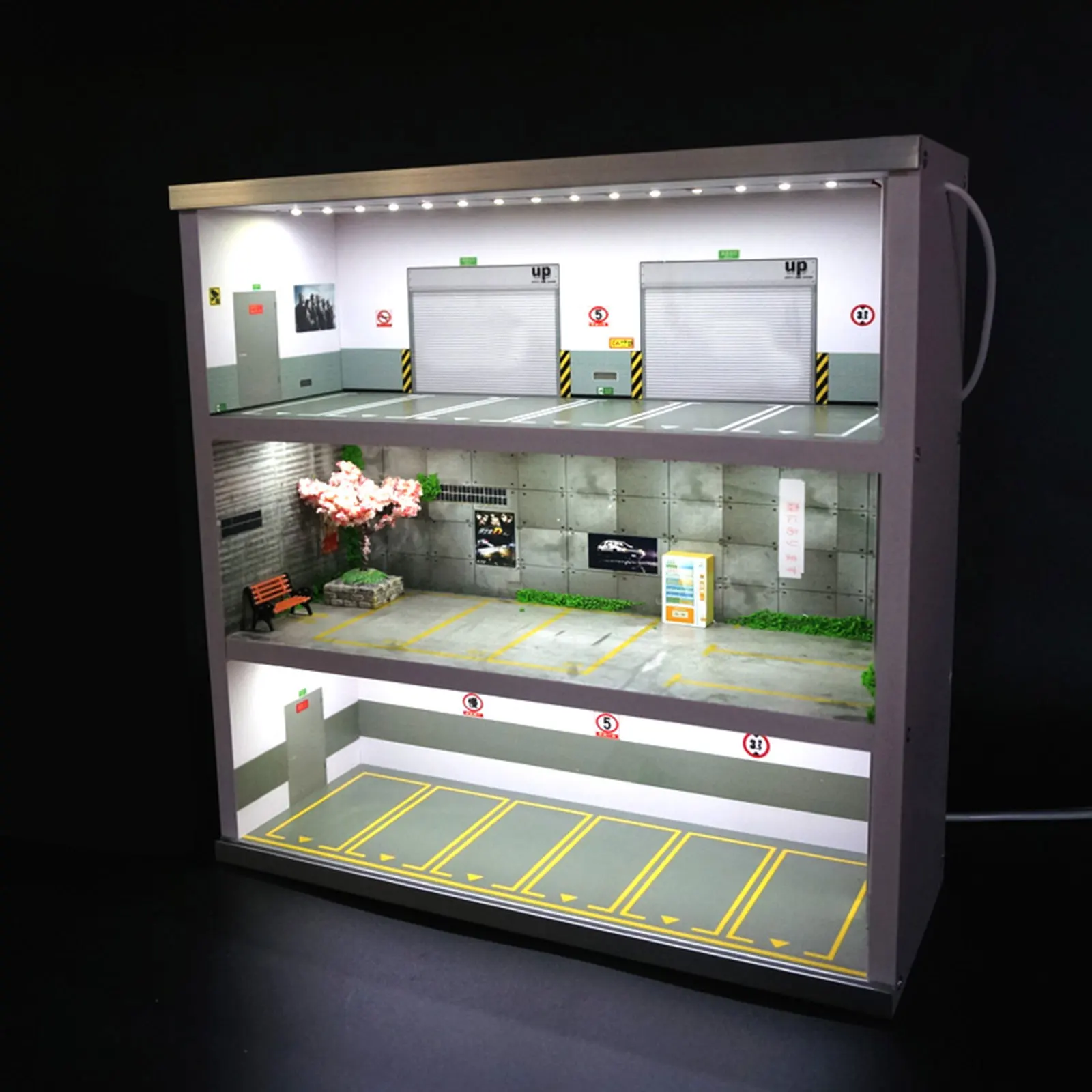 LOYALHEARTDY-Vitrine à 3 couches pour voitures miniatures, garage, spectacle de collection avec lumières LED, échelle 1:64, espace de stationnement, décor de scène