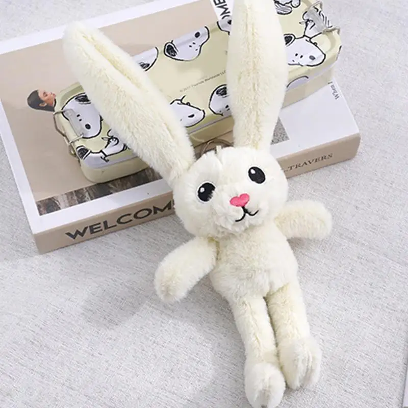 Soft Stuffed Bunny Animal Doll Pulling Long Ears Rabbit Plush Toy Fluffy Keychain Handbag Pendant Plushies Toys Gifts For Girls