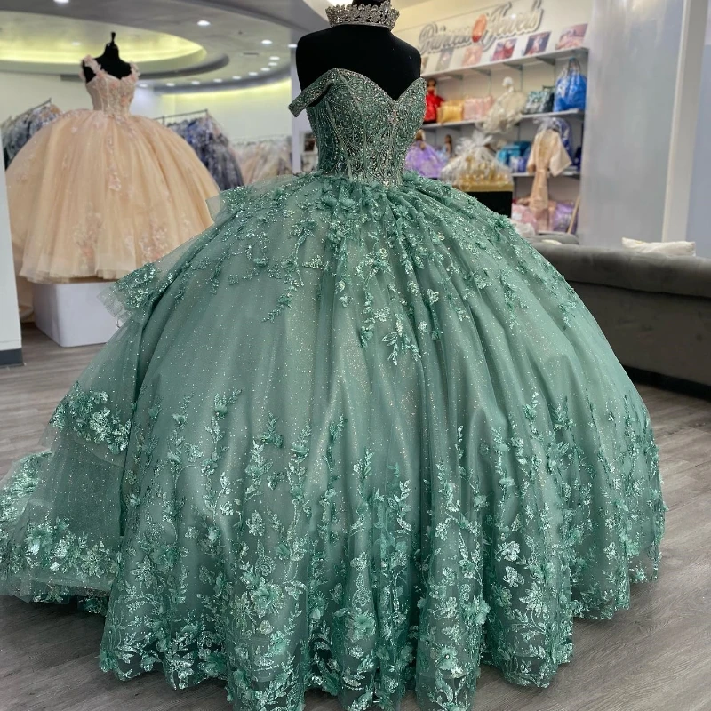 

Mint Green Quinceanera Dresses Princess Sweet 16 Years Girl Birthday Party Dresses With Appliques Lace Beads Vestidos De 15 Quin