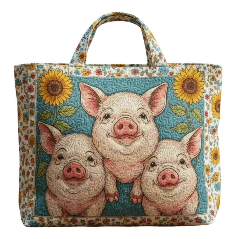 High Quality Pig Pattern Quilted Tote Bag Large Capacity Soft Shoulder Tote Bag Durable 3D Shoulder Bag