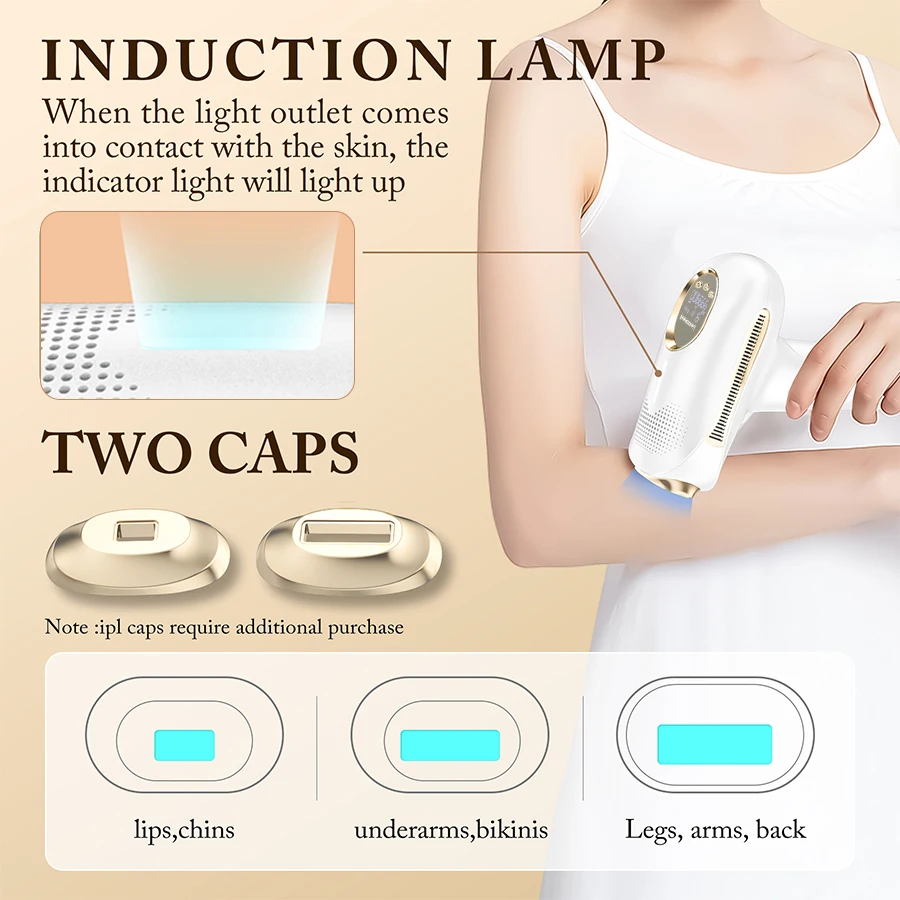 Vancostar 3in1 Laser Hair Removal Cooling Rejuvenation Acne Treatment Extra 2 Caps Permanent Bikini Trimmer At-home IPL Epilator