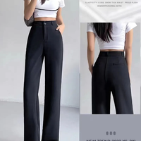 Women's High-end Feel Draped Wide-leg Petite High-waisted Black Straight-leg Pants New Arrival Autumn 2023