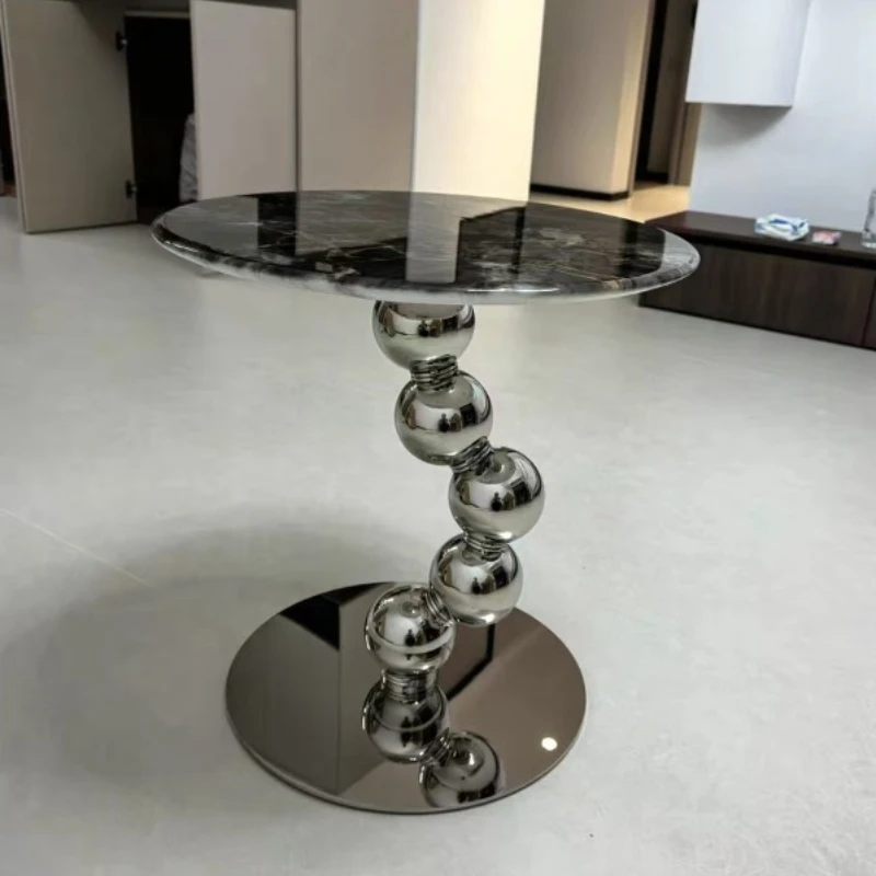 

Minimalist Sofa Side Table, Nordic Style Natural Marble Round Coffee Table, Designer Light Luxury Living Room Table