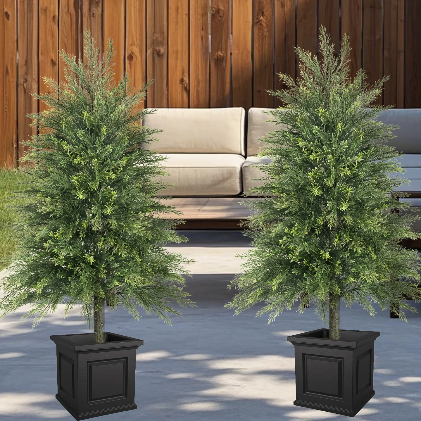 

Set of Two Artificial Cedar Trees for Outdoor Christmas Decorations, Available in Heights of 2, 3, And 4 Feet. These Faux Cedar Plants Are Perfect for Indoor Fall Decor And Feature Large, Uv-Resistant Topiary Designs with Lifelike Leaves And Branche