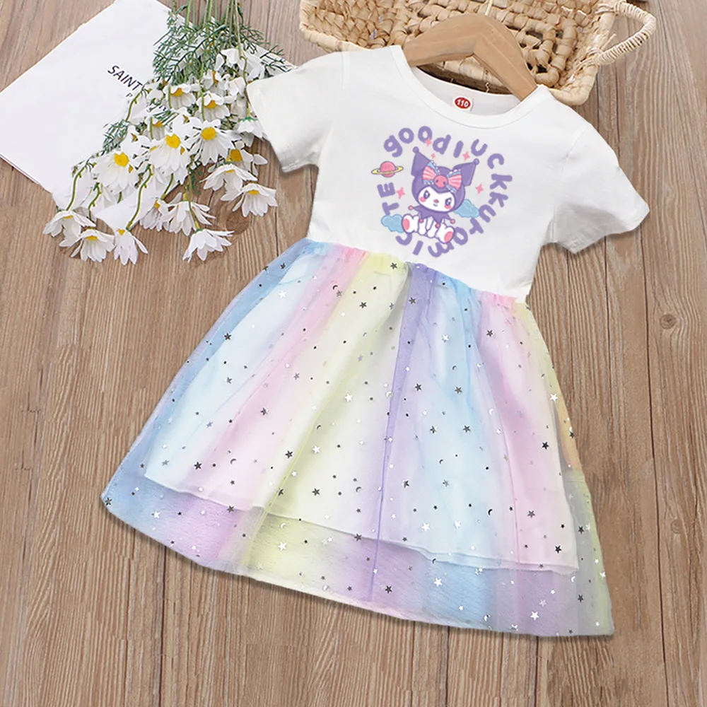

Sanrio Kuromi Girls' Dress Summer New Children's Clothing Fashionable Girl Princess Dress Children's Short Sleeve Skirt