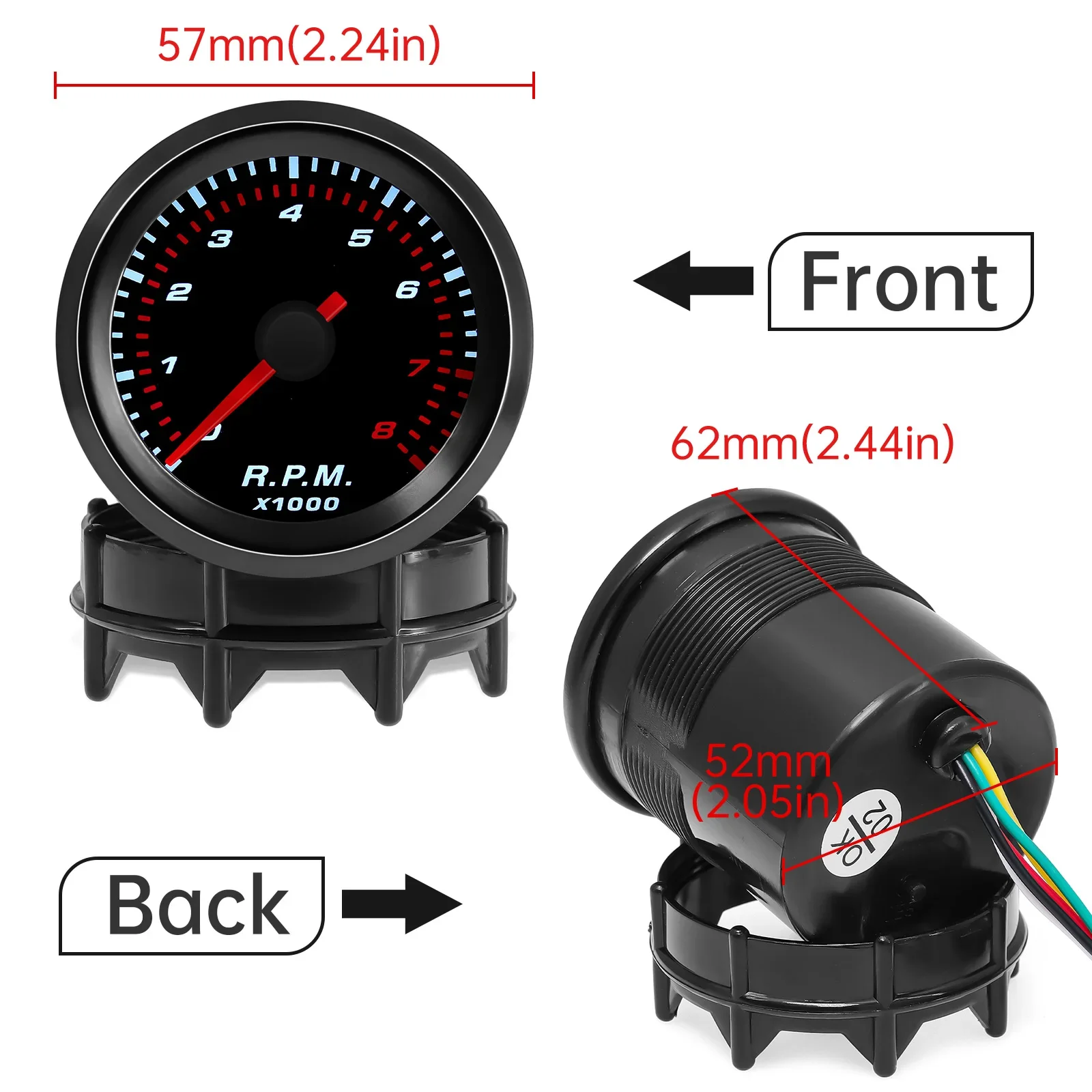 52MM Smoke Lens Car Tachometer Gauge 8000RPM White Backlight Tacho Meter For 12V Gasoline Vehicle Fit 4/6/8 Cylinder