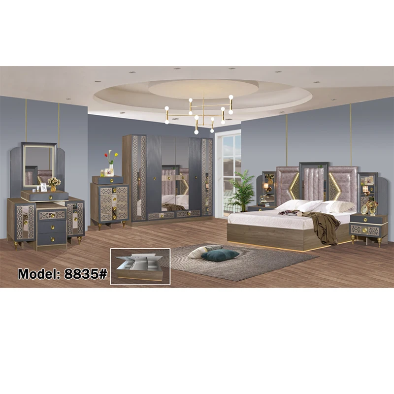 2024 Design Queen Bed Home Furnishing Full King Modern Furniture Turkish Luxury Custom Bedroom Set High Quality MDF