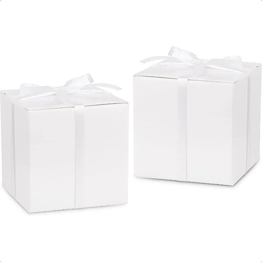 

100 Pack Party Favor Boxes White Gift Boxes 2x2x2 inches Small Cardboard Gift Boxes with Lids and Ribbons Candy Treat Boxes for
