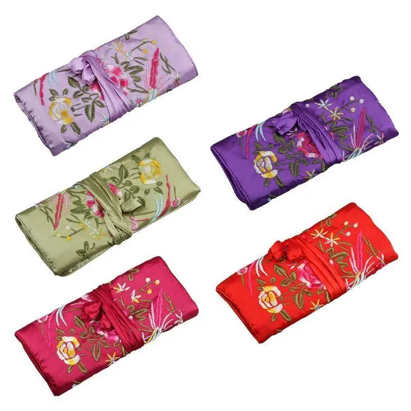 A52E Traditional Silk Travel with Elegant Chinese Embroidery Jewelry Bag Organiser Embroidered Bag for Women and Girls