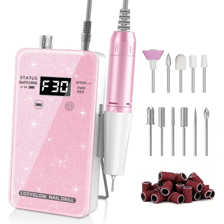 

Professional Electric Nail Drill File for Salon and Home Use: Portable Cordless Rechargeable EFile Kit with 11 HighSpeed Drill