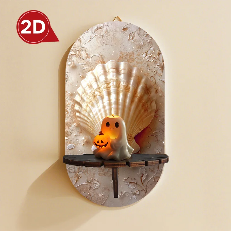 2D High Resolution Flat Printing Easter Shell Pattern Floating Shelves, Decorative Wall Shelf Hanging Storage Rack, Ideal for