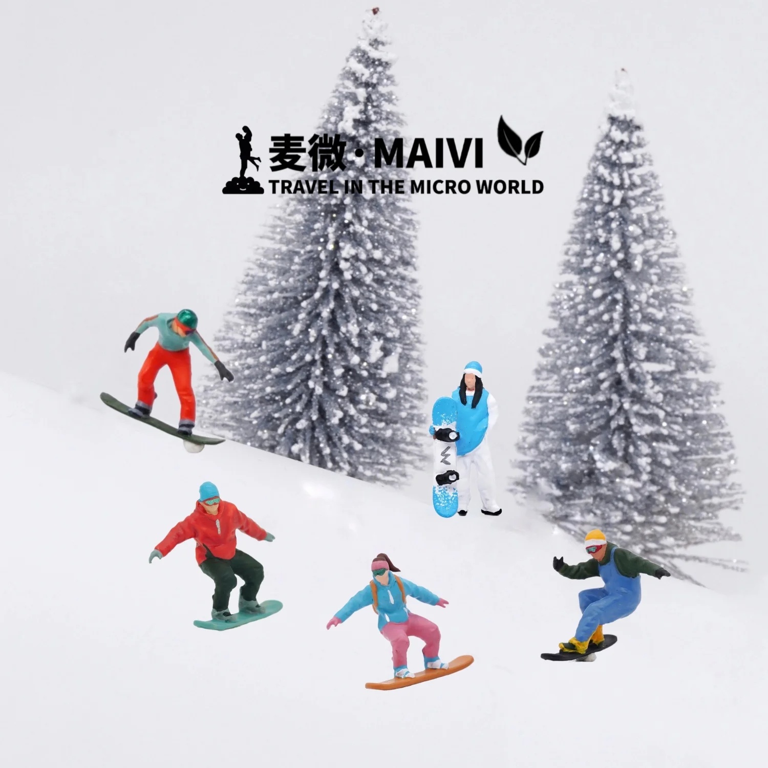 Mini Action Figures Model 1:87 Micro Lilliputian Photography Props Snowboarding Field Double Skate Ski Miniature Scene Decor Toy