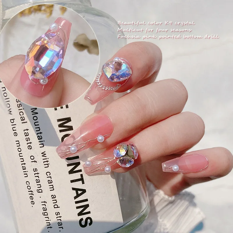 5pcs เล็บ rhinestones Charms คริสตัลเพชรสีชมพูสีเพชร Water DROP Love เครื่องประดับเพชร