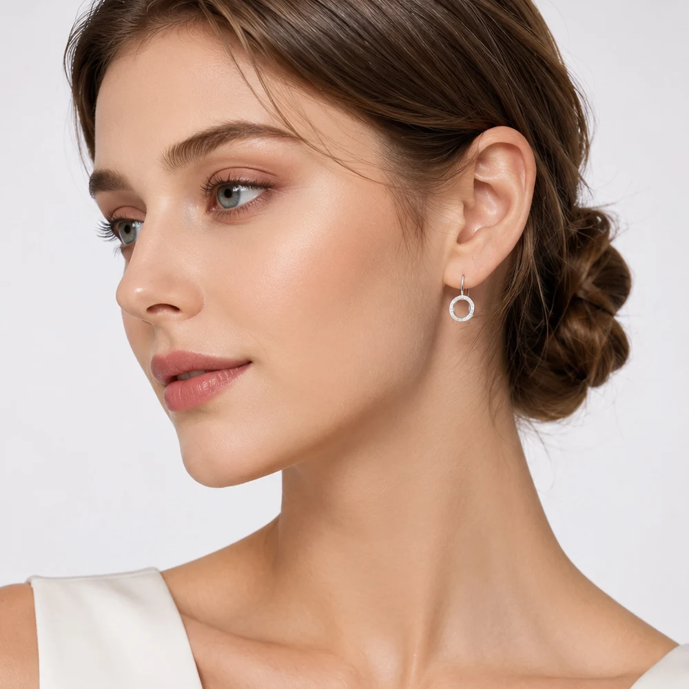 Ohrringe, runder Kreis, Europa, edler Schmuck für Damen, Winter, trendiges Geschenk aus Sterlingsilber 925 – Detail 1