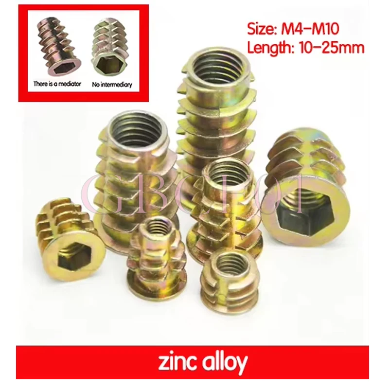 M4-M10 Zinc Alloy Internal External Thread Nuts Flange Hex Drive Furniture Nuts Embedment Nut for Furniture Assembly Hardware