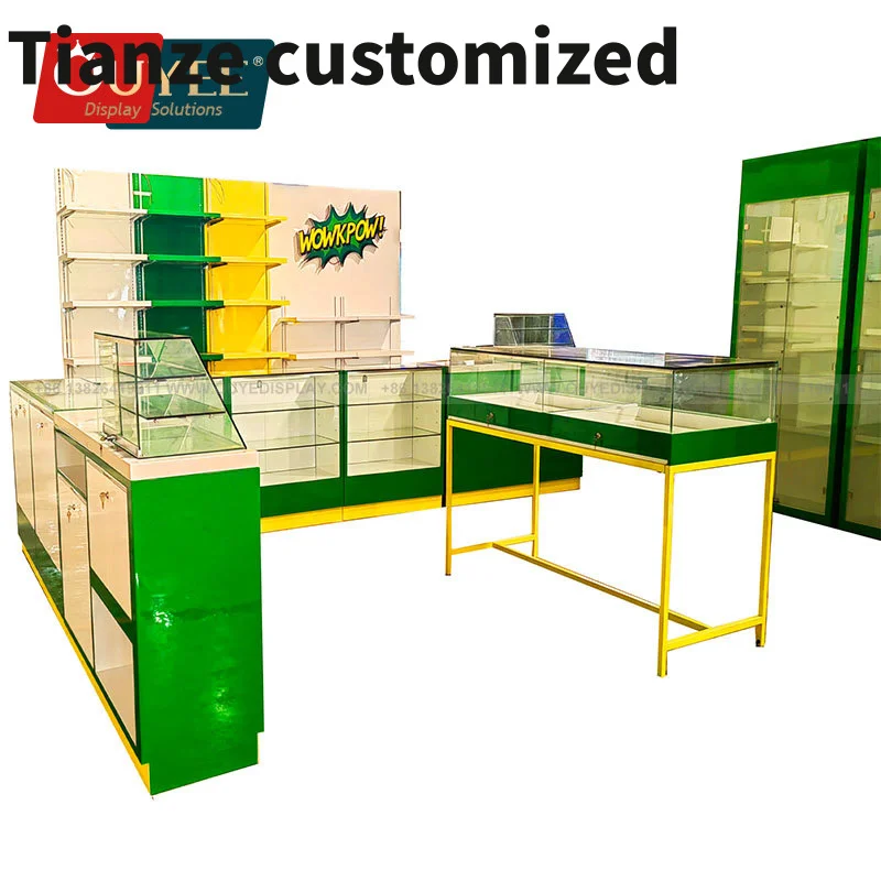 Customized-High quality smoke shop show room stall design Smoke Shop display cases with LED light