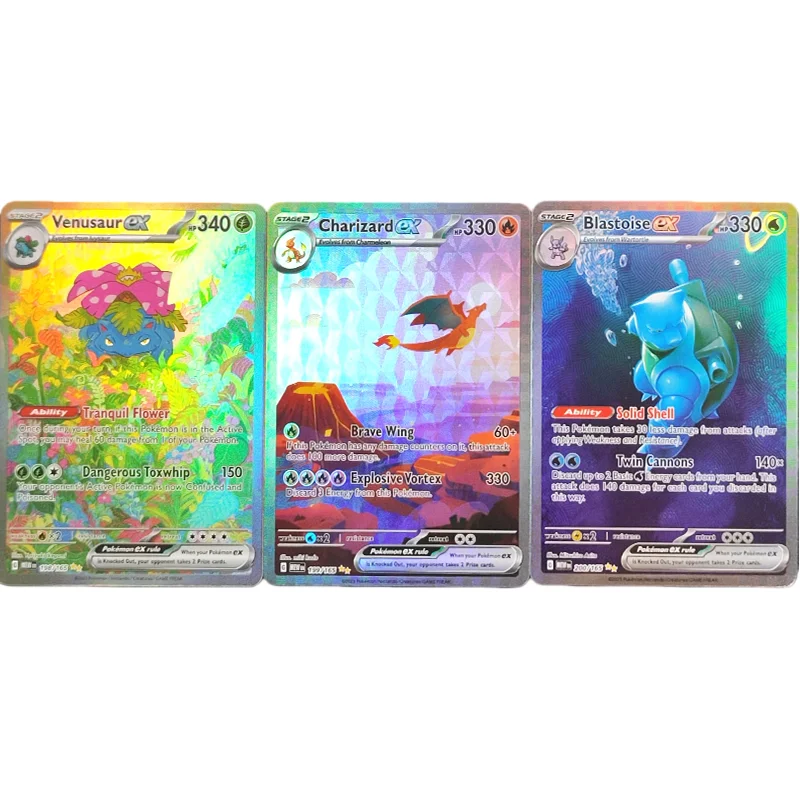 Proxy Pokemon Card 151 MEW Charizard Blastoise Venusaur ex 198 199 200/165 English PTCG Game Collection Card