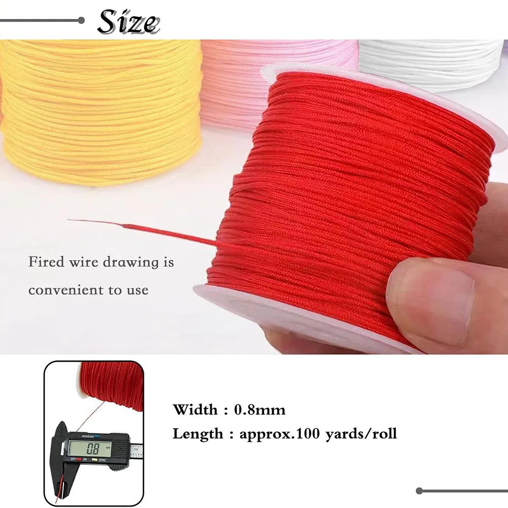 100 jardas/Rolo 0.8mm Cor Nylon Cord Fio Nó Chinês Macramé Cord Pulseira Trançada String DIY Jóias Borlas Beading Tópico