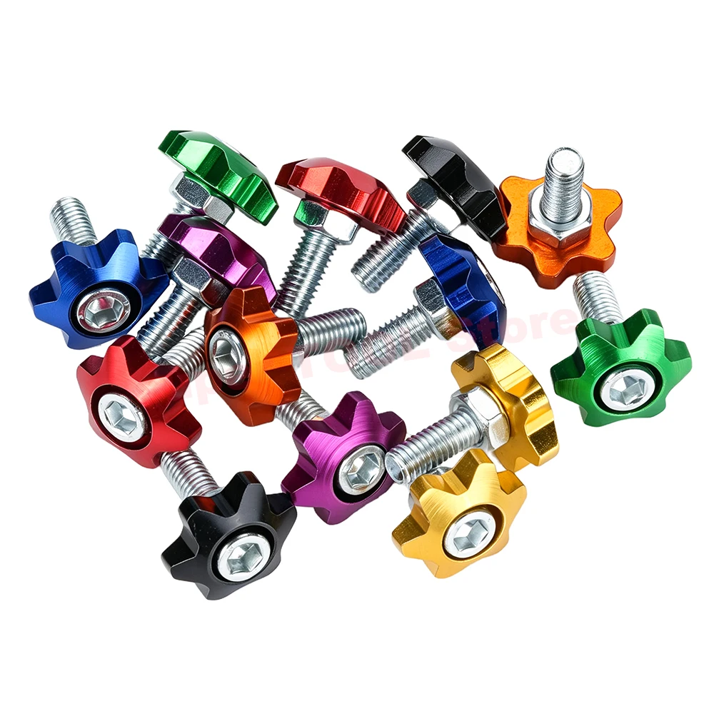 Colorful Aluminum Alloy Hex Star License Plate Bolts M6 Stainless Steel Screws For Car Motorcycle Modification Fasteners 10Sets