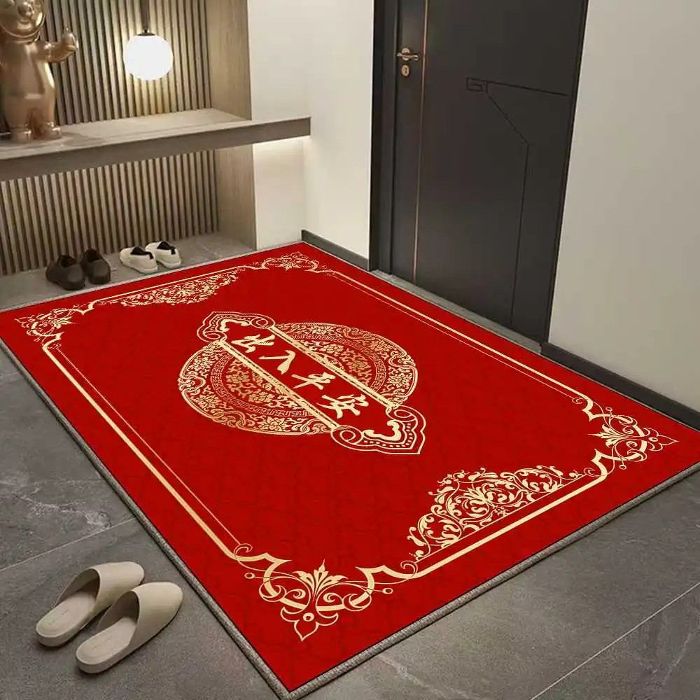 VIKAMA 2025 Chinese New Year Fleece Carpet Indoor-Outdoor Area Floor Mat Welcome To The Door Mat Non-Slip Bedroom Kitchen Rug