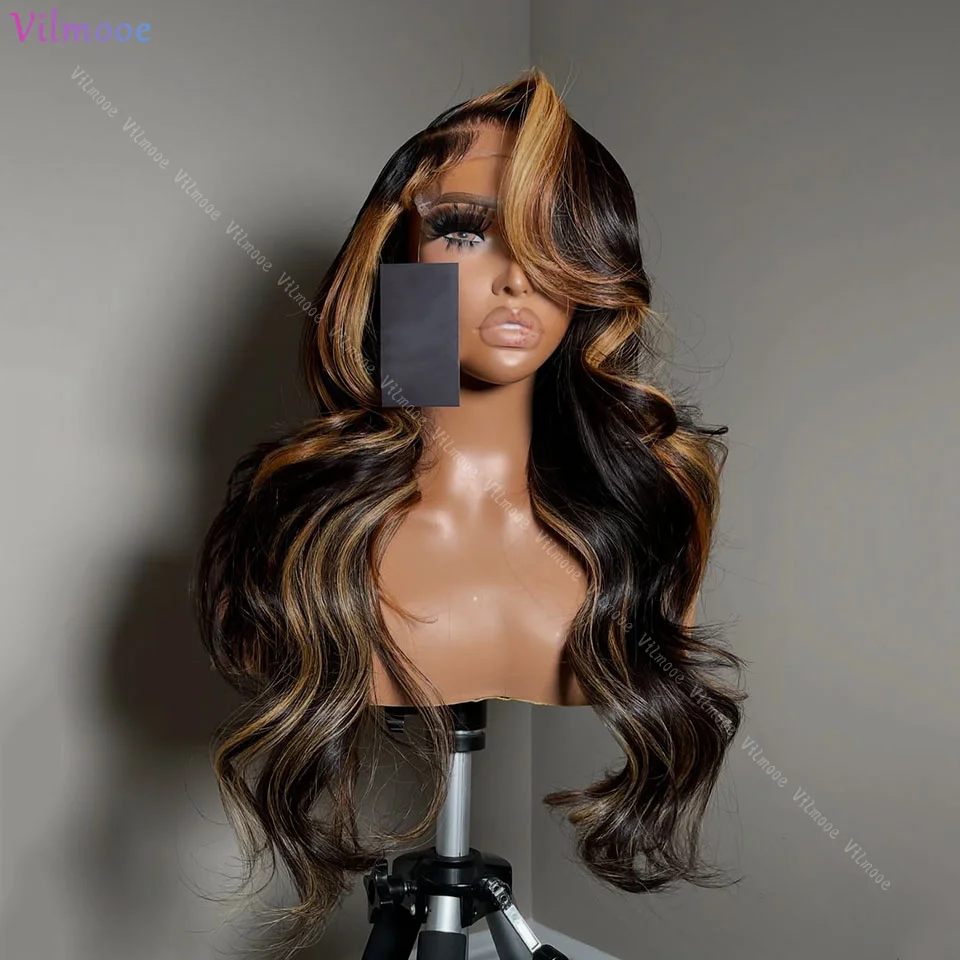 Highlight Wig Human Hair Glueless Brown 5x5 Lace Closure Human Hair Wigs Body Wave Honey Blonde Colored Silk Top Lace Front Wig