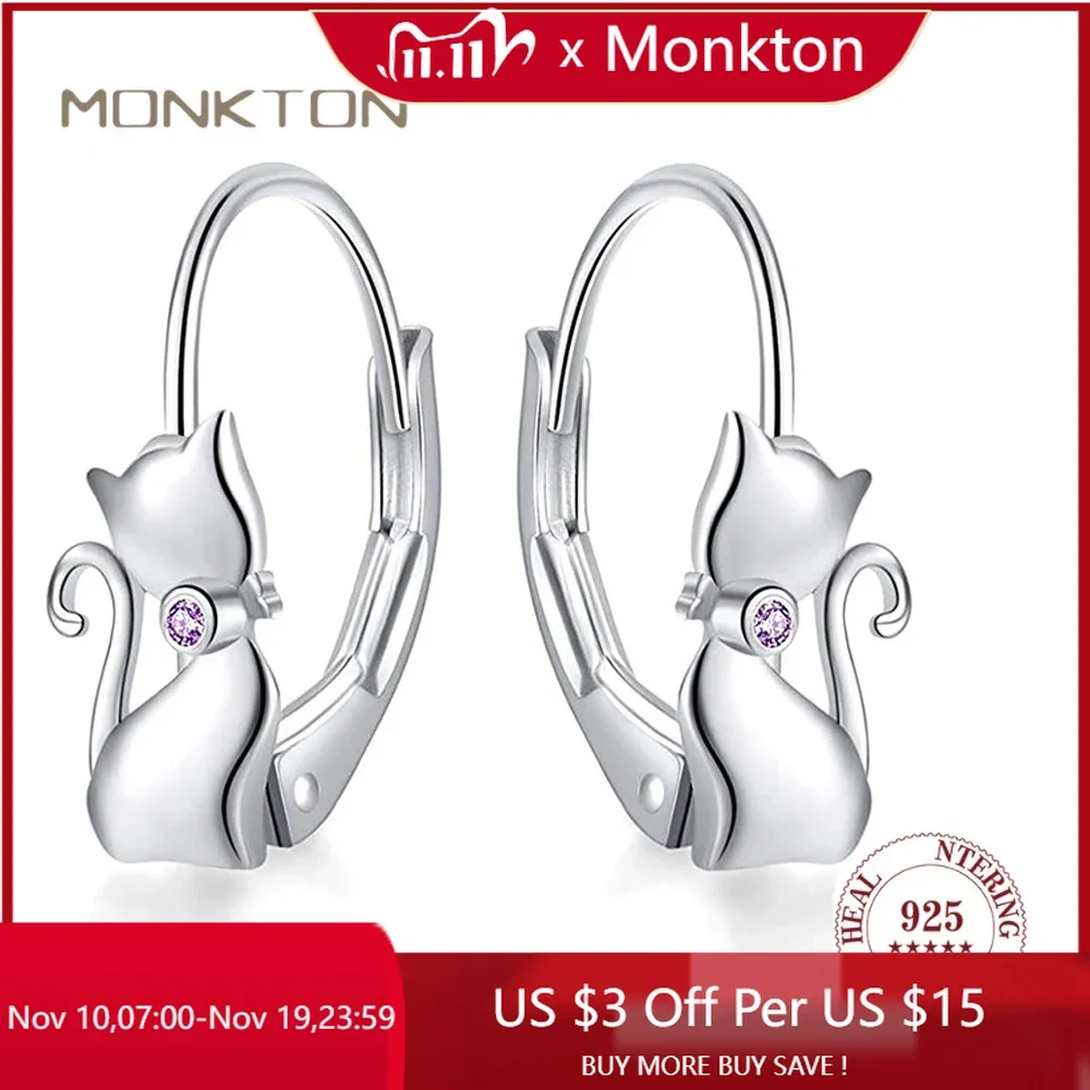 

Monkton 925 Sterling Silver Lovely Cats Stud Earrings for Women Elegant Purple Zirconia Earrings Wedding Jewelry Gift Set