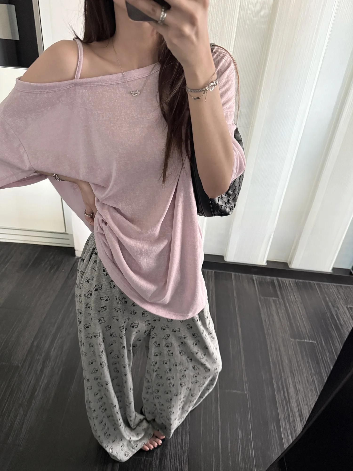 

Superniniyy Design Sensation Adjustable Strap oulder Bared Snowflake Loose ort Sve Taro Mud Women's Summer T-irt