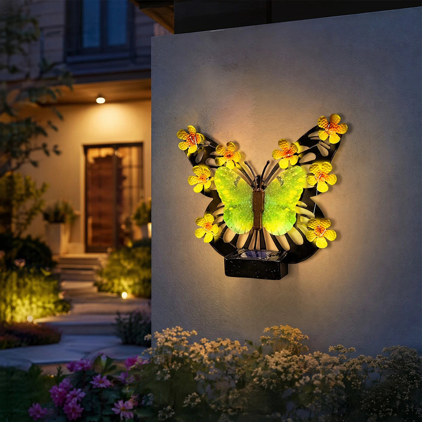 Solar Outside Fence Illuminated Sconce Weather Resist LED Flower Hanging Sculpture for Patio/Porch/Yard/Garden Decoration