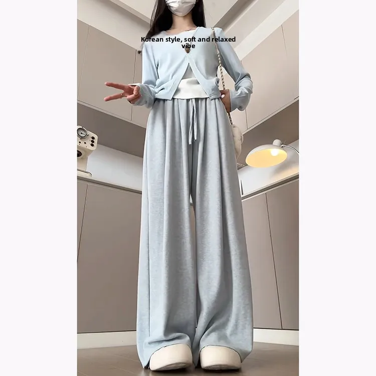Korean Sle Soft Knitted Rice Noodle Pants Women's High Waist Casual Slim Straight Leg Trousers Autumn Winter New Arrival