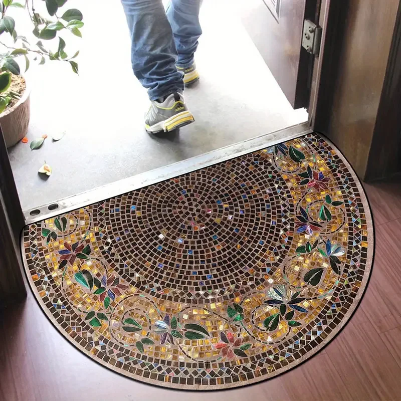 VIKAMA Semi-Circular Flannel Carpet Soft and Comfortable Kitchen Carpet Indoor Outdoor Entrance Door Mat Home Decor