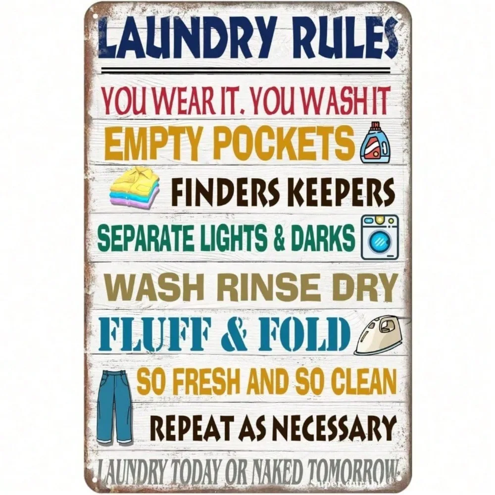 CIFbuy Vintage Laundry Rules Aluminum Wall Art 8x12 Inch, Waterproof Metal Sign for Home Bathroom Kitchen Farmhouse Decor