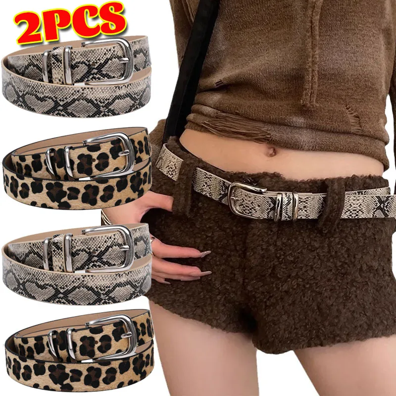 Y2K Jeans Leopard Print Belt Spicy Girls Snakeskin Pattern Belts Alloy Buckle Waistband Vintage Long Term Use PU Leather Belt