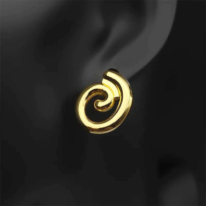 Stainless Steel Trendy Spiral Round Hoop Earrings for Women Gold Color Aesthetic Vortex Charm Party Earring Jewelry NZZZ1131