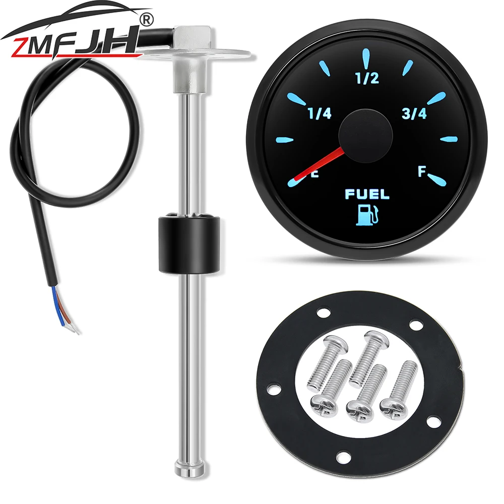 

52mm Fuel Level Gauge 7 Color Light Fuel Gauge 0-190 ohm Fuel Level Sensor Oil Tank Level Indicator For Marine Car Boat 12V 24V
